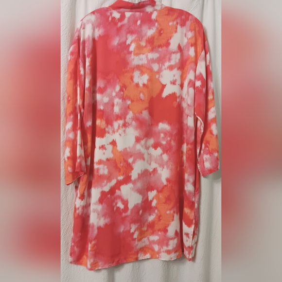 3 X$20 Natori Red and Orange Abstract Shirt Dress V neck Pockets Size M - Picture 5 of 14